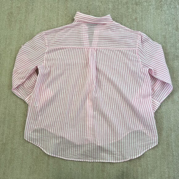Zara White Pink Cotton Stripe Long Sleeve Button Up Sheer Oversize Blouse Top S - Picture 4 of 11
